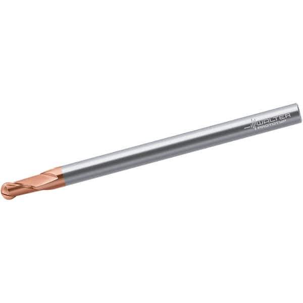 Walter-Prototyp - 3mm Diam, 4.5mm LOC, 2 Flute Solid Carbide Ball End Mill - TiAlSiN Finish, Single End, 70mm OAL, 6mm Shank Diam, Spiral Flute - Eagle Tool & Supply
