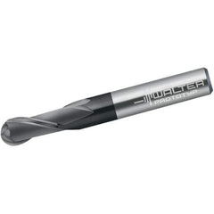 Walter-Prototyp - 1/4" Diam, 6.35mm LOC, 2 Flute Solid Carbide Ball End Mill - TiAlN Finish, Single End, 63.5mm OAL, 1/4" Shank Diam, Spiral Flute - Eagle Tool & Supply