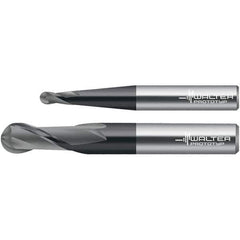 Walter-Prototyp - 3/8" Diam, 7/8" LOC, 2 Flute Solid Carbide Ball End Mill - TiAlN Finish, Single End, 3" OAL, 3/8" Shank Diam, Spiral Flute - Eagle Tool & Supply