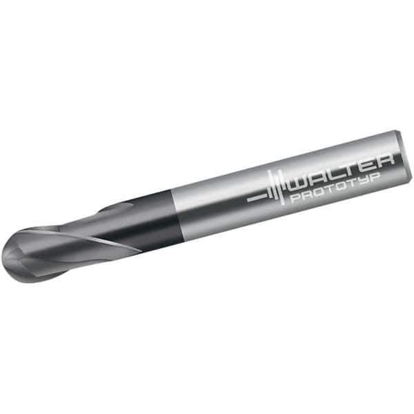 Walter-Prototyp - 3mm Diam, 3mm LOC, 2 Flute Solid Carbide Ball End Mill - TiAlN Finish, Single End, 57mm OAL, 6mm Shank Diam, Spiral Flute - Eagle Tool & Supply
