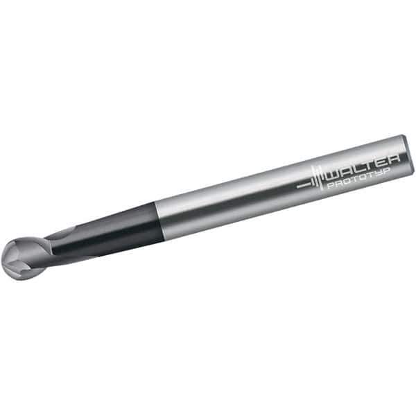 Walter-Prototyp - 4mm Diam, 5mm LOC, 2 Flute Solid Carbide Ball End Mill - TiAlN Finish, Single End, 80mm OAL, 6mm Shank Diam, Spiral Flute - Eagle Tool & Supply