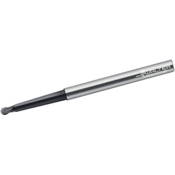 Walter-Prototyp - 1mm Diam, 1mm LOC, 2 Flute Solid Carbide Ball End Mill - TiAlN Finish, Single End, 80mm OAL, 6mm Shank Diam, Spiral Flute - Eagle Tool & Supply