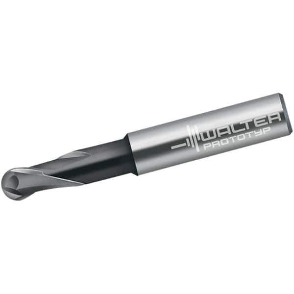 Walter-Prototyp - 6mm Diam, 6mm LOC, 2 Flute Solid Carbide Ball End Mill - TiAlN Finish, Single End, 63mm OAL, 8mm Shank Diam, Spiral Flute - Eagle Tool & Supply