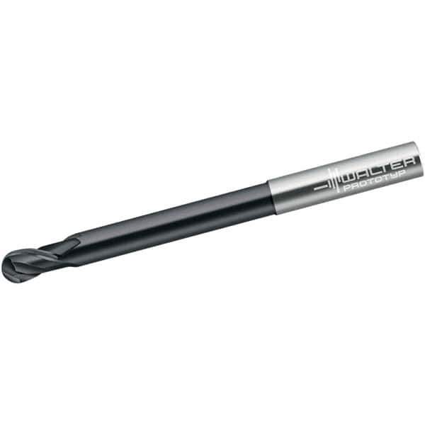 Walter-Prototyp - 4mm Diam, 4mm LOC, 2 Flute Solid Carbide Ball End Mill - Diamond Finish, Single End, 100mm OAL, 6mm Shank Diam, Spiral Flute - Eagle Tool & Supply