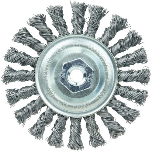 Vortec Pro 4″ Knot Wire Wheel, Standard Twist, .014″ Steel Fill, M10x1.25 Nut - Eagle Tool & Supply