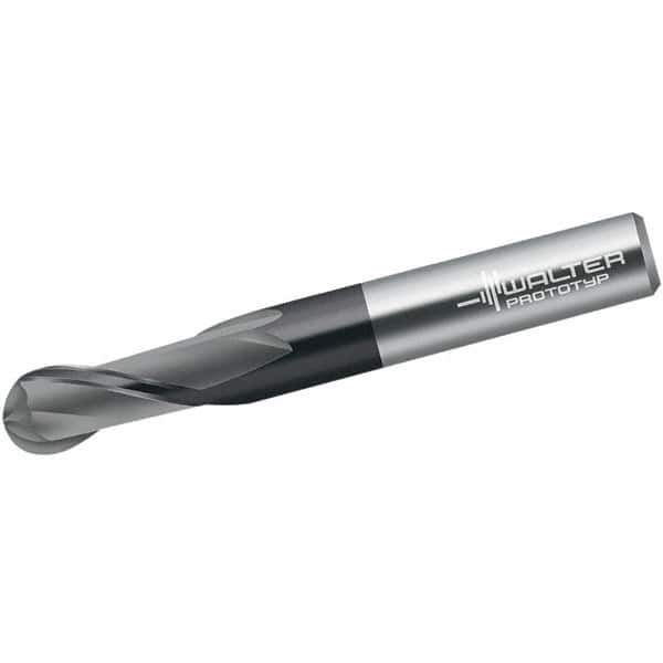 Walter-Prototyp - 3mm Diam, 7mm LOC, 2 Flute Solid Carbide Ball End Mill - Diamond Finish, Single End, 38mm OAL, 3mm Shank Diam, Spiral Flute - Eagle Tool & Supply