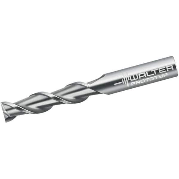 Walter-Prototyp - 1/2", 50.8mm LOC, 1/2" Shank Diam, 4-1/2" OAL, 2 Flute, Solid Carbide Square End Mill - Single End, Uncoated, Spiral Flute, 45° Helix, Centercutting, Right Hand Cut, Right Hand Flute - Eagle Tool & Supply