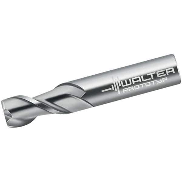 Walter-Prototyp - 1/2", 25.4mm LOC, 1/2" Shank Diam, 3-1/2" OAL, 2 Flute, Solid Carbide Square End Mill - Single End, Uncoated, Spiral Flute, 45° Helix, Centercutting, Right Hand Cut, Right Hand Flute - Eagle Tool & Supply
