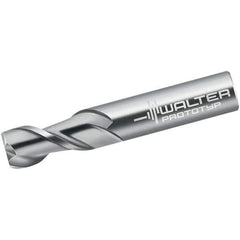 Walter-Prototyp - 1/2", 25.4mm LOC, 1/2" Shank Diam, 3-1/2" OAL, 2 Flute, Solid Carbide Square End Mill - Single End, Uncoated, Spiral Flute, 45° Helix, Centercutting, Right Hand Cut, Right Hand Flute - Eagle Tool & Supply