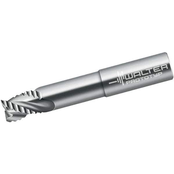 Walter-Prototyp - 6mm Diam, 10mm LOC, 3 Flute Solid Carbide Roughing Square End Mill - Uncoated, 63mm OAL, 8mm Shank Diam, Single End, Extended Reach, Centercutting, 40° Helix - Eagle Tool & Supply