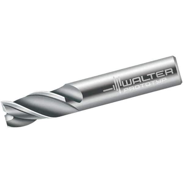 Walter-Prototyp - 12mm, 22mm LOC, 12mm Shank Diam, 83mm OAL, 3 Flute, Solid Carbide Square End Mill - Single End, Uncoated, Spiral Flute, 45° Helix, Centercutting, Right Hand Cut, Right Hand Flute - Eagle Tool & Supply