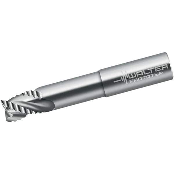 Walter-Prototyp - 16mm Diam, 20mm LOC, 3 Flute Solid Carbide Roughing Square End Mill - Uncoated, 115mm OAL, 16mm Shank Diam, Single End, Extended Reach, Centercutting, 40° Helix - Eagle Tool & Supply