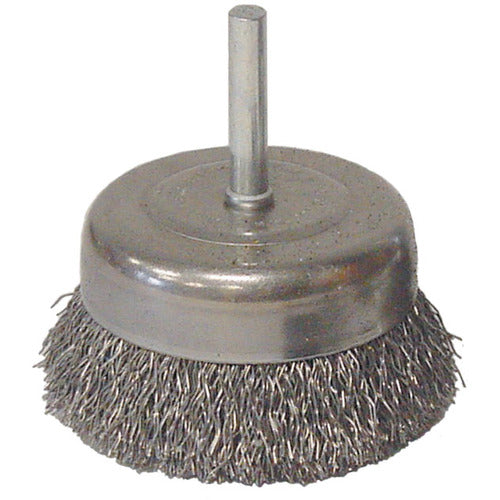 Vortec Pro 3″ Crimped Wire Cup Brush, .014″ Steel Fill, 1/4″ Stem - Eagle Tool & Supply