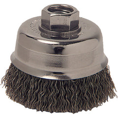 Vortec Pro 3″ Crimped Wire Cup Brush, .014″ Steel Fill, 5/8″-11 UNC Nut - Eagle Tool & Supply