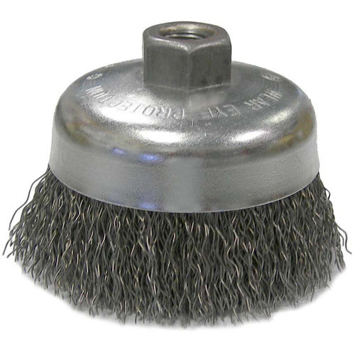 Vortec Pro 4″ Crimped Wire Cup Brush, .020″ Steel Fill, 5/8″-11 UNC Nut - Eagle Tool & Supply