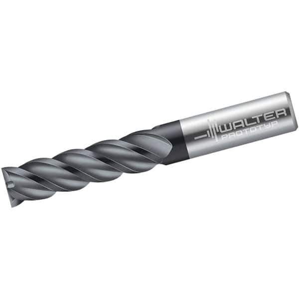 Walter-Prototyp - 3/8", 28.58mm LOC, 3/8" Shank Diam, 3" OAL, 4 Flute, Solid Carbide Square End Mill - Single End, TiAlN Finish, Spiral Flute, 45° Helix, Centercutting, Right Hand Cut, Right Hand Flute - Eagle Tool & Supply