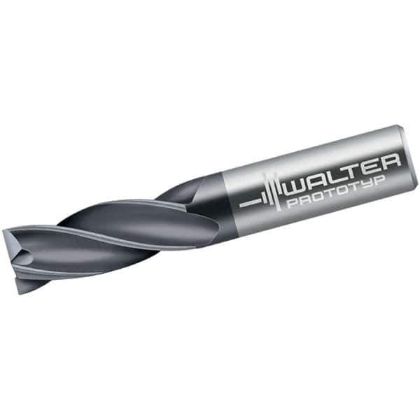 Walter-Prototyp - 7/16", 25.4mm LOC, 1/2" Shank Diam, 3-1/2" OAL, 4 Flute, Solid Carbide Square End Mill - Single End, TiAlN Finish, Spiral Flute, 30° Helix, Centercutting, Right Hand Cut, Right Hand Flute - Eagle Tool & Supply