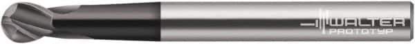 Walter-Prototyp - 12mm Diam, 13mm LOC, 4 Flute Solid Carbide Ball End Mill - TiAlN Finish, Single End, 100mm OAL, 12mm Shank Diam, Spiral Flute - Eagle Tool & Supply