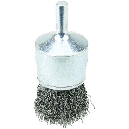 Vortec Pro 1″ Crimped Wire End Brush, .014″ Steel Fill, 1/4″ Stem - Eagle Tool & Supply