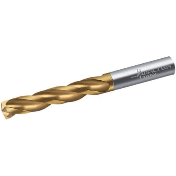 Walter-Titex - 4.5mm 150° Spiral Flute Solid Carbide Screw Machine Drill Bit - TiN Finish, Right Hand Cut, 32mm Flute Length, 58mm OAL, Maximiza Point, Straight Shank - Eagle Tool & Supply