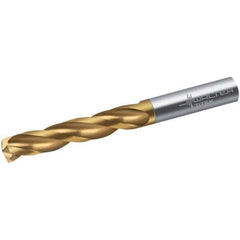 Walter-Titex - 10.5mm 150° Spiral Flute Solid Carbide Screw Machine Drill Bit - TiN Finish, Right Hand Cut, 55mm Flute Length, 89mm OAL, Maximiza Point, Straight Shank - Eagle Tool & Supply