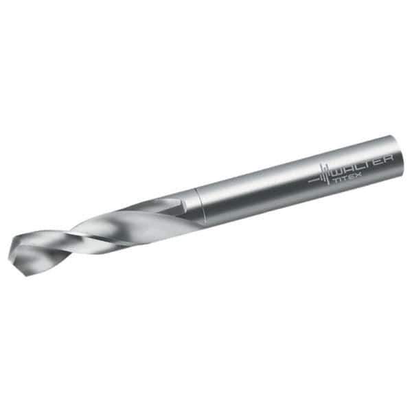 Walter-Titex - 7.6mm 118° Spiral Flute Solid Carbide Screw Machine Drill Bit - Bright Finish, Right Hand Cut, 37mm Flute Length, 79mm OAL, Form V+A Point, Straight Shank - Eagle Tool & Supply