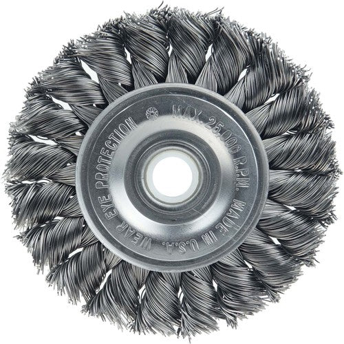 Vortec Pro 3″ Knot Wire Wheel, Standard Twist, .014″ , 1/2″-3/8″ Arbor Hole, Steel Wire - Eagle Tool & Supply