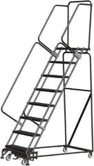 Ballymore - 113" 8 Step Rolling Warehouse Ladder - Lock Step Rolling Safety Ladder, 450 Lb Capacity, 80" Platform Height, 32" Base Width x 61" Base Depth, Perforated Tread - Eagle Tool & Supply