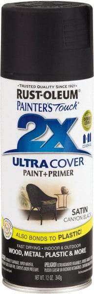 Rust-Oleum - Canyon Black, Satin, Enamel Spray Paint - 8 to 12 Sq Ft per Can, 12 oz Container - Eagle Tool & Supply