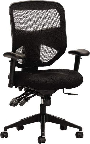 Basyx - 44-1/2" High High Back Chair - 30" Wide x 26" Deep, Padded Mesh Seat, Black - Eagle Tool & Supply