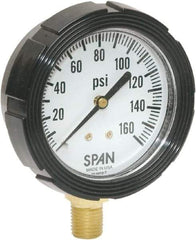 Span - 3-1/2" Dial, 1/4 Thread, 0-15 Scale Range, Pressure Gauge - Lower Connection Mount, Accurate to 1% Full-Scale of Scale - Eagle Tool & Supply