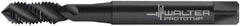 Walter-Prototyp - 1/4-20 UNC, 3 Flute, 50° Helix, Modified Bottoming Chamfer, Oxide Finish, Cobalt Spiral Flute STI Tap - Right Hand Flute, 3.5433" OAL, 0.315" Shank Diam, 0.4724" Thread Length, 3B Class of Fit, Series M225049 - Exact Industrial Supply