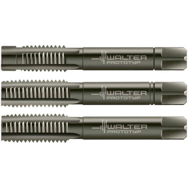 Walter-Prototyp - M8x1.25 Metric, 4 Flute, Modified Bottoming & Plug, Nitride/Oxide Finish, Cobalt Tap Set - Right Hand Cut, 63mm OAL, 3/4" Thread Length, 6HX Class of Fit, Series 30016 - Eagle Tool & Supply