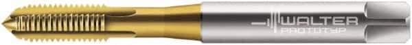Walter-Prototyp - M8x1.25 Metric 6H 3 Flute TiN Finish Cobalt Straight Flute Machine Tap - Modified Bottoming, Right Hand Thread, 90mm OAL, 18mm Thread Length, Oversize - Exact Industrial Supply