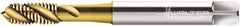 Walter-Prototyp - M3x0.50 Metric 3 Flute 6G Modified Bottoming Spiral Flute Tap - Cobalt, TiN Finish, 56mm OAL, Right Hand Flute, Right Hand Thread, Series P2053905 - Exact Industrial Supply