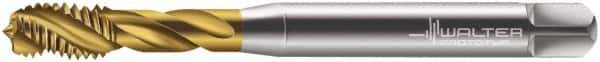 Walter-Prototyp - M5x0.80 Metric 3 Flute 6H Modified Bottoming Spiral Flute Tap - Cobalt, TiN Finish, 70mm OAL, Right Hand Flute, Right Hand Thread, Series 7051775 - Exact Industrial Supply