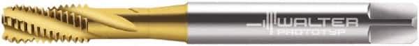 Walter-Prototyp - M5x0.80 Metric 4 Flute 6HX Bottoming Spiral Flute Tap - Cobalt, TiN Finish, 70mm OAL, Right Hand Flute, Right Hand Thread, Series 2051315 - Exact Industrial Supply