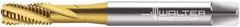 Walter-Prototyp - M5x0.80 Metric 4 Flute 6HX Bottoming Spiral Flute Tap - Cobalt, TiN Finish, 70mm OAL, Right Hand Flute, Right Hand Thread, Series 2051315 - Exact Industrial Supply