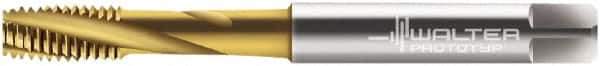 Walter-Prototyp - M6x1.00 Metric 3 Flute 6H Modified Bottoming Spiral Flute Tap - Cobalt, TiN Finish, 80mm OAL, Right Hand Flute, Right Hand Thread, Series 2041215 - Exact Industrial Supply