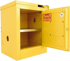 Securall Cabinets - 1 Door, 1 Shelf, Yellow Steel Standard Safety Cabinet for Flammable and Combustible Liquids - 24" High x 17" Wide x 17" Deep, Self Closing Door, 3 Point Key Lock, 4 Gal Capacity - Eagle Tool & Supply