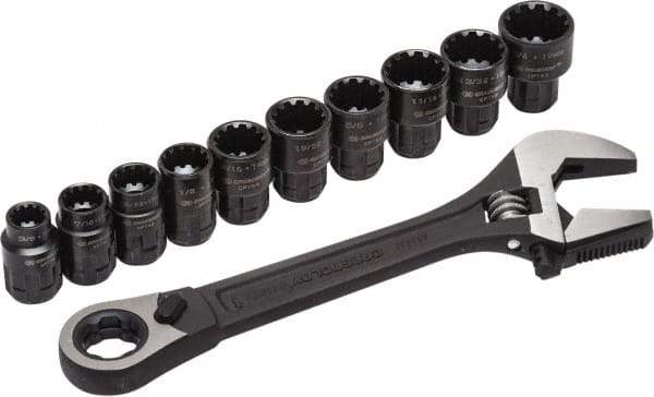 Crescent - 11 Piece, 3/8" to 3/4" (10mm to 19mm), Adjustable Wrench, Socket & Pipe Wrench Set - Inch/Metric Measurement Standard, Black Oxide Finish - Eagle Tool & Supply