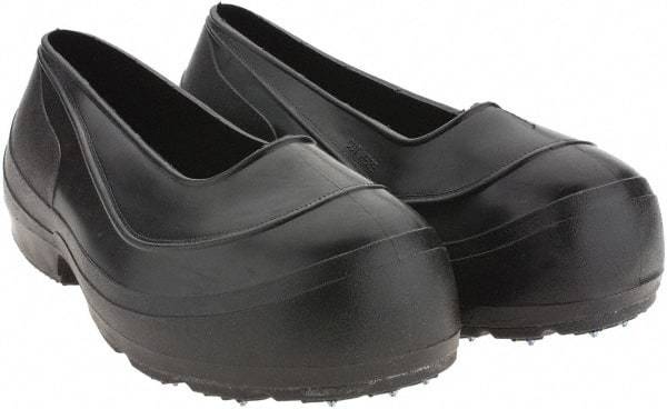 Winter Walking - Men's 2XL (Women's XL) Chemical Resistant Overshoes - 4" High, Plain Toe, Cleated Sole, Polyurethane Upper, Black - Eagle Tool & Supply
