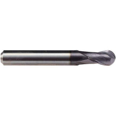 Emuge - 5/16" Diam, 1/2" LOC, 2 Flute Solid Carbide Ball End Mill - TiAlN Finish, Single End, 2-1/2" OAL, 5/16" Shank Diam, Ball Flute - Eagle Tool & Supply