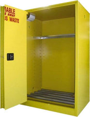 Securall Cabinets - 43" Wide x 31" Deep x 65" High, 18 Gauge Steel Vertical Drum Cabinet with 3 Point Key Lock - Yellow, Self-Closing Door, 1 Shelf, 2 Drums, Drum Rollers Included - Eagle Tool & Supply