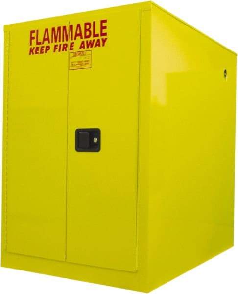 Securall Cabinets - 34" Wide x 50" Deep x 50" High, 18 Gauge Steel Horizontal Drum Cabinet with 3 Point Key Lock - Yellow, Sliding Door Door, 1 Drum - Eagle Tool & Supply