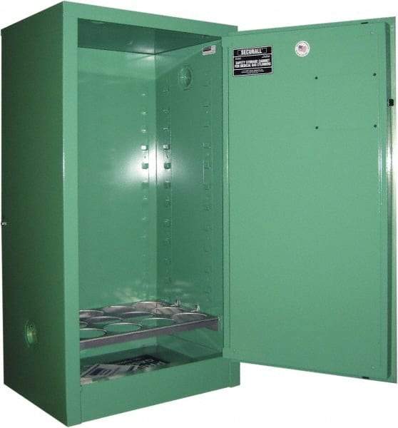 Securall Cabinets - 1 Door, Green Steel Standard Safety Cabinet for Flammable and Combustible Liquids - 44" High x 23" Wide x 18" Deep, Manual Closing Door, 3 Point Key Lock, D, E Cylinder Capacity - Eagle Tool & Supply