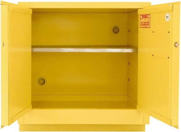 Securall Cabinets - 2 Door, 1 Shelf, Yellow Steel Under the Counter Safety Cabinet for Flammable and Combustible Liquids - 35-9/16" High x 59" Wide x 22" Deep, Manual Closing Door, 3 Point Key Lock, 44 Gal Capacity - Eagle Tool & Supply