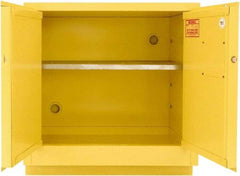 Securall Cabinets - 2 Door, 1 Shelf, Yellow Steel Under the Counter Safety Cabinet for Flammable and Combustible Liquids - 35-9/16" High x 35" Wide x 22" Deep, Manual Closing Door, 3 Point Key Lock, 24 Gal Capacity - Eagle Tool & Supply