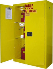 Securall Cabinets - 2 Door, 2 Shelf, Yellow Steel Standard Safety Cabinet for Flammable and Combustible Liquids - 65" High x 43" Wide x 18" Deep, Manual Closing Door, 3 Point Key Lock, 45 Gal Capacity - Eagle Tool & Supply