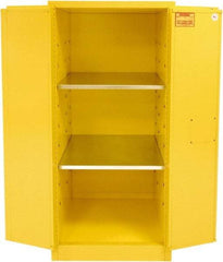 Securall Cabinets - 2 Door, 2 Shelf, Yellow Steel Standard Safety Cabinet for Flammable and Combustible Liquids - 65" High x 31" Wide x 31" Deep, Manual Closing Door, 3 Point Key Lock, 60 Gal Capacity - Eagle Tool & Supply